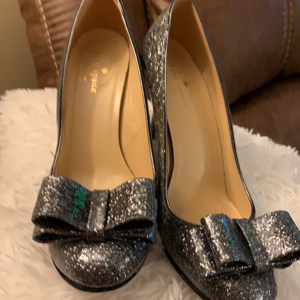 kate spade Silver Glitter Bow Pumps